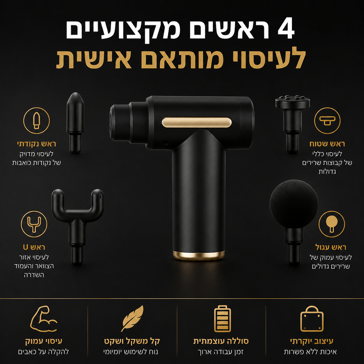 אקדח עיסוי עוצמתי להקלה מיידית על כאבי שרירים