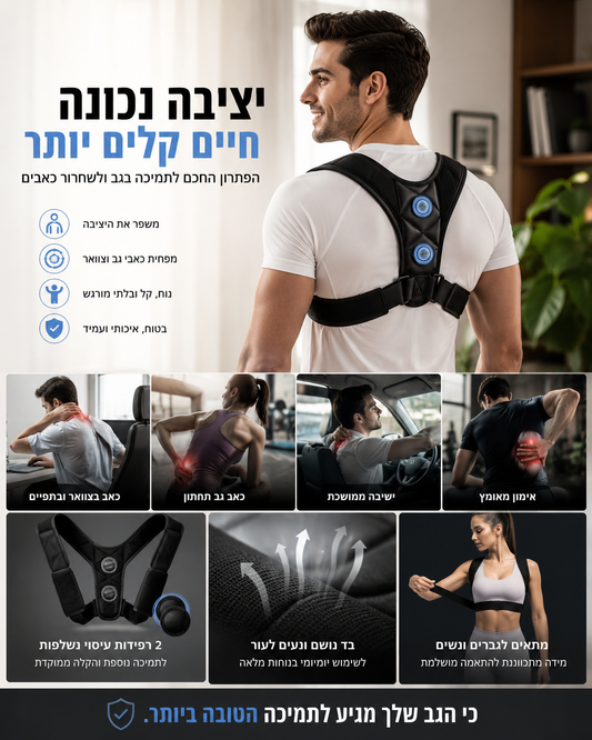כאבי גב וצוואר מהישיבה? מתקן היציבה שיעזור לכם לעמוד זקוף עכשיו רק ₪99 כולל משלוח