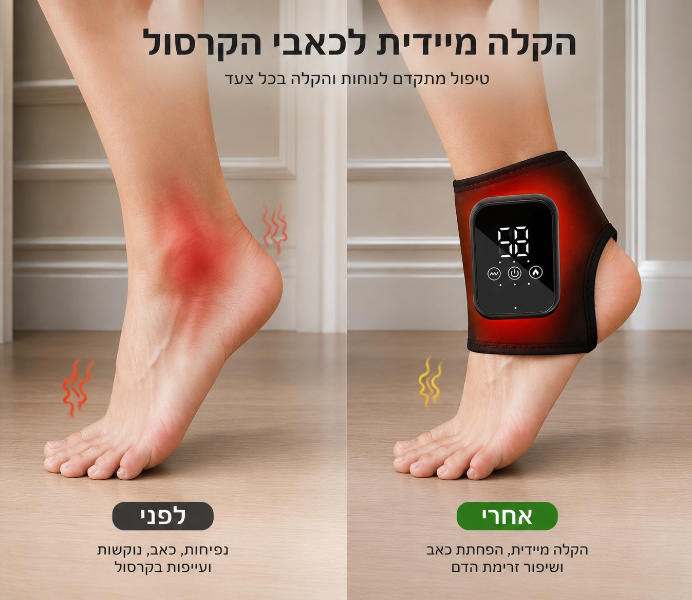 מכשיר עיסוי וחימום לקרסול לשיכוך כאבים והתאוששות מהירה
